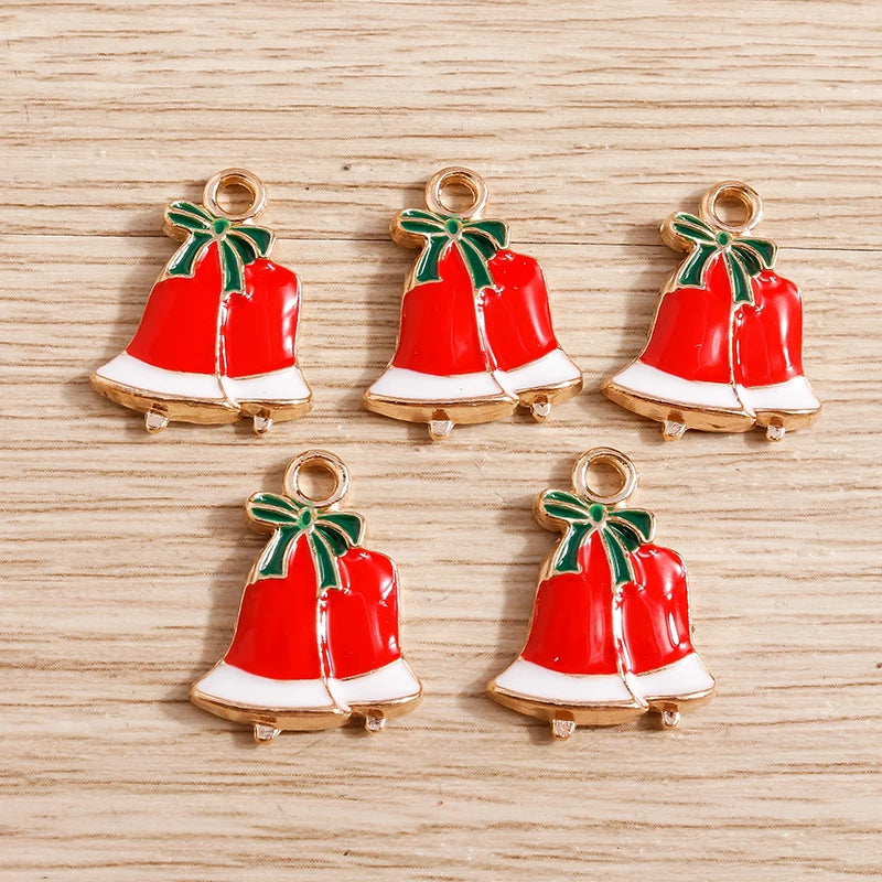 Christmas Enamel Charms – 10PCS Deer, Santa, Tree & Bell Pendants for DIY Jewelry