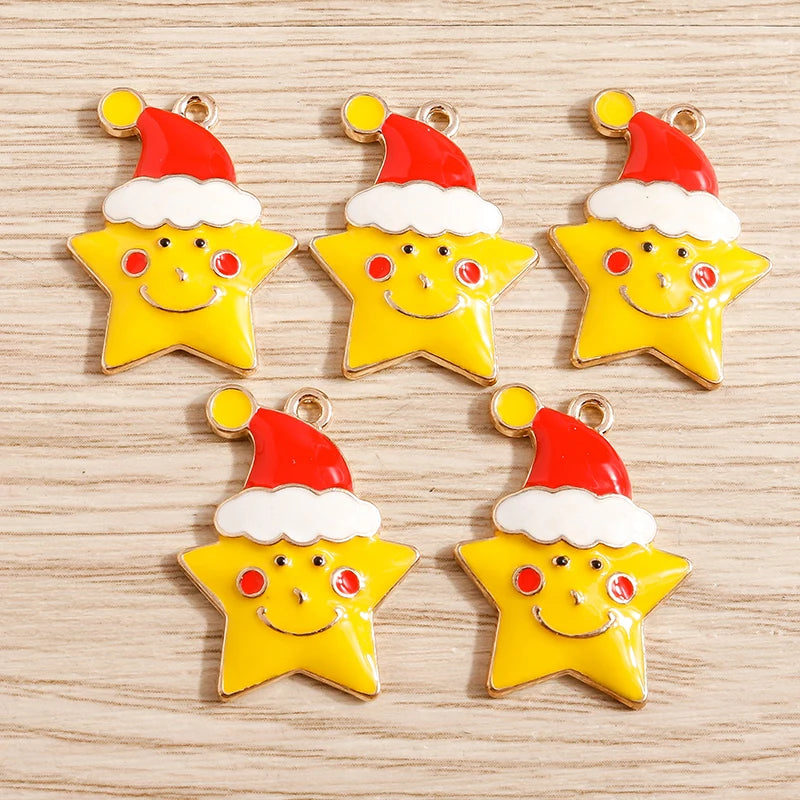 Christmas Enamel Charms – 10PCS Deer, Santa, Tree & Bell Pendants for DIY Jewelry