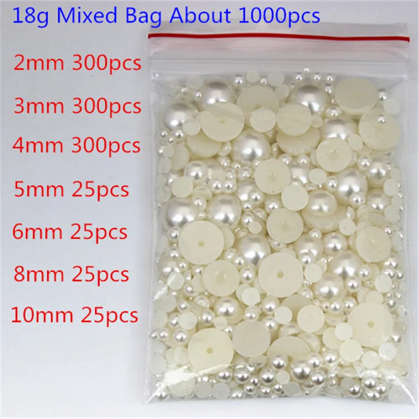 2–10mm White/Ivory Half-Round ABS Pearl Flatbacks – Jewelry, Nail Art & Craft Embellishments (MC134)