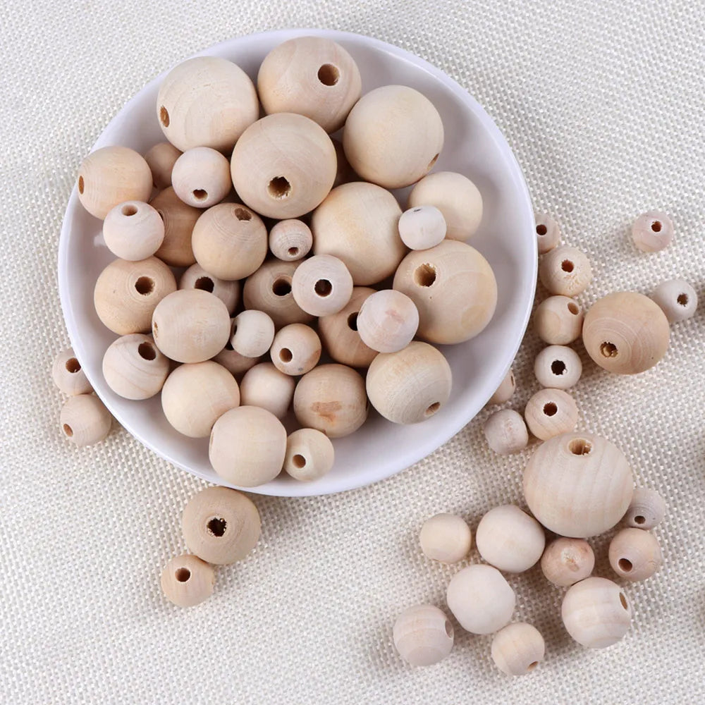 TYRY.HU Wooden Round Beads – 20–100 PCS for Jewelry Making