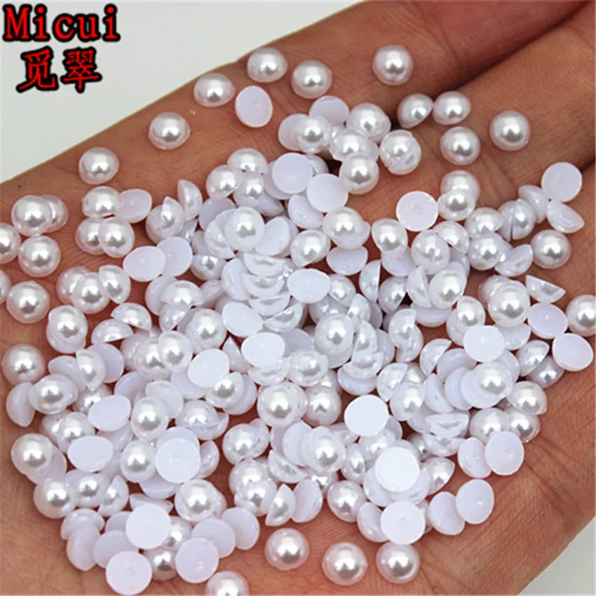 2–10mm White/Ivory Half-Round ABS Pearl Flatbacks – Jewelry, Nail Art & Craft Embellishments (MC134)