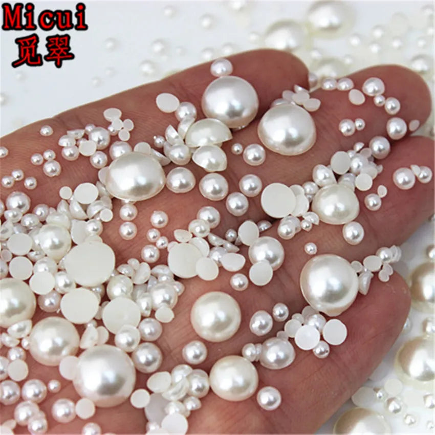 2–10mm White/Ivory Half-Round ABS Pearl Flatbacks – Jewelry, Nail Art & Craft Embellishments (MC134)