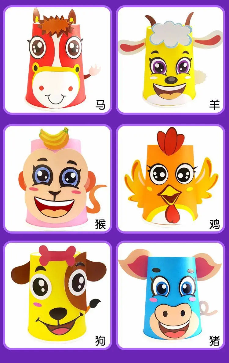 12PCS Kids 3D DIY Paper Cup Craft Kit – Educational Art Set