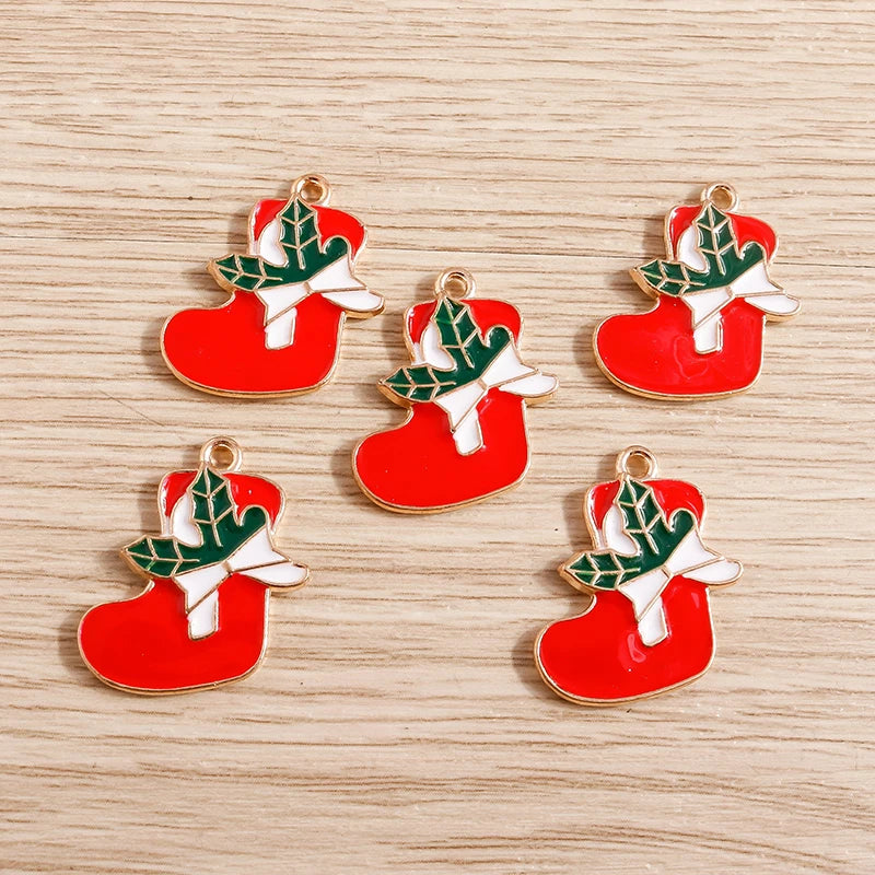 Christmas Enamel Charms – 10PCS Deer, Santa, Tree & Bell Pendants for DIY Jewelry