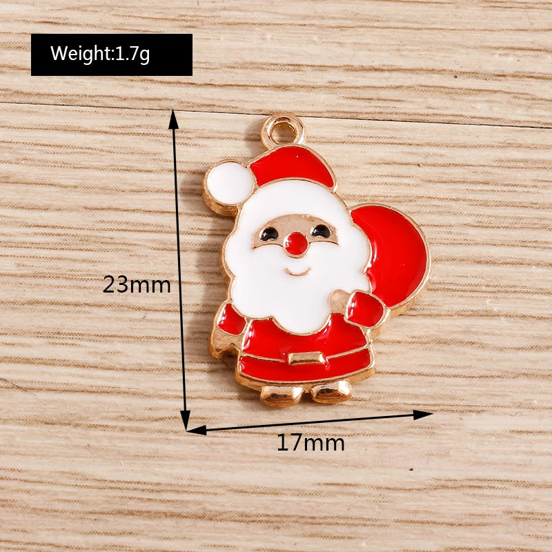 Christmas Enamel Charms – 10PCS Deer, Santa, Tree & Bell Pendants for DIY Jewelry