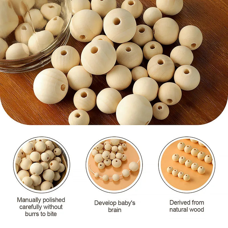 TYRY.HU Wooden Round Beads – 20–100 PCS for Jewelry Making
