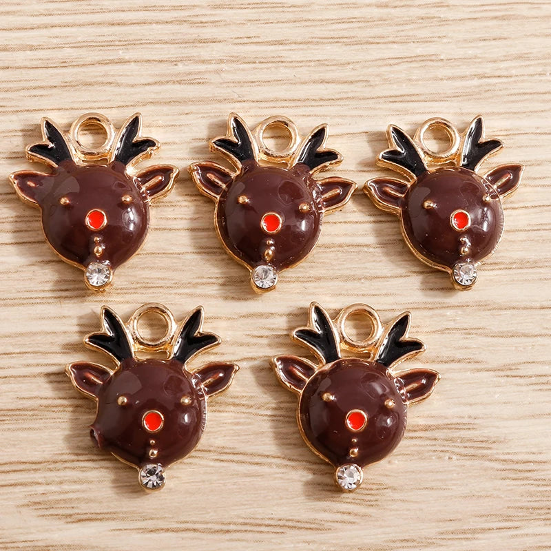 Christmas Enamel Charms – 10PCS Deer, Santa, Tree & Bell Pendants for DIY Jewelry