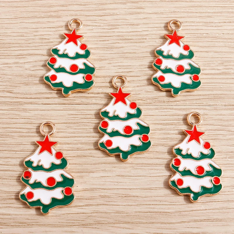 Christmas Enamel Charms – 10PCS Deer, Santa, Tree & Bell Pendants for DIY Jewelry