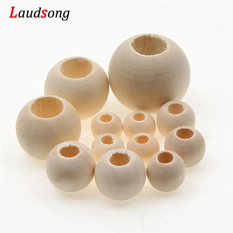 10–40mm Natural Wooden Beads with Large Holes – Round Spacer Beads for Jewelry Making