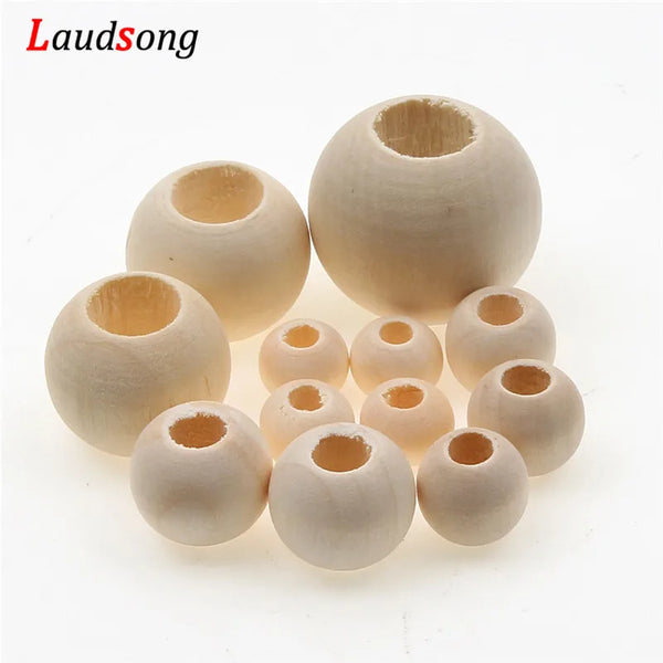 10–40mm Natural Wooden Beads with Large Holes – Round Spacer Beads for Jewelry Making