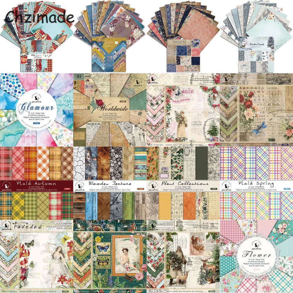 Vintage Flower Paper Pad – 12 Sheets 6x6" Scrapbooking & Card Making Set