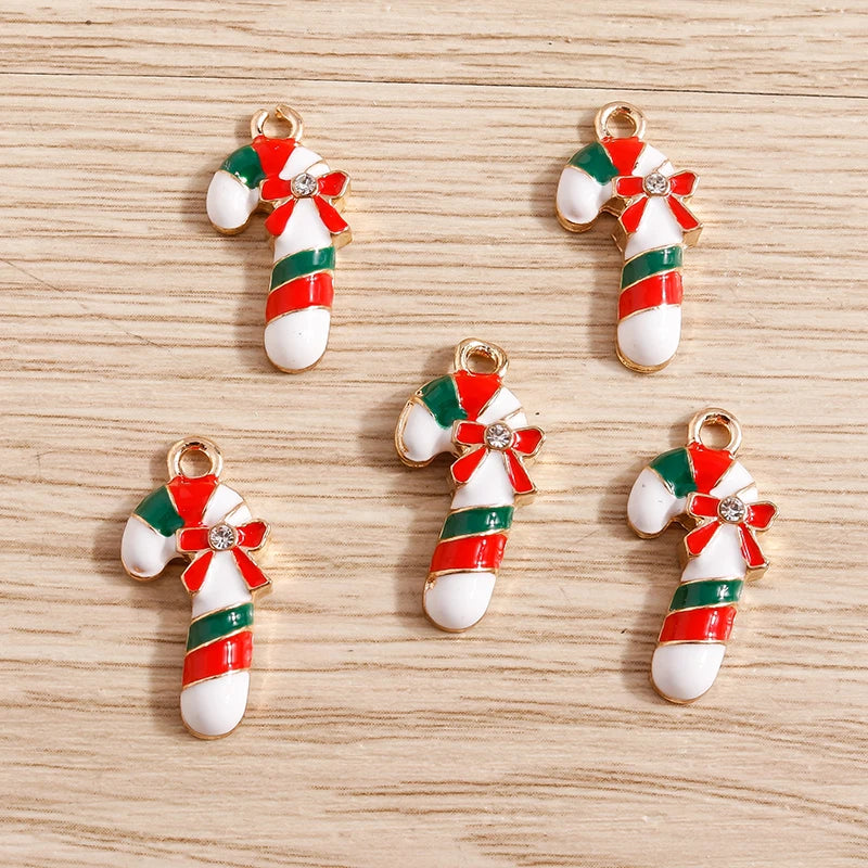 Christmas Enamel Charms – 10PCS Deer, Santa, Tree & Bell Pendants for DIY Jewelry