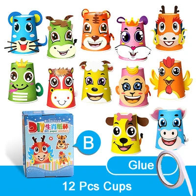 12PCS Kids 3D DIY Paper Cup Craft Kit – Educational Art Set