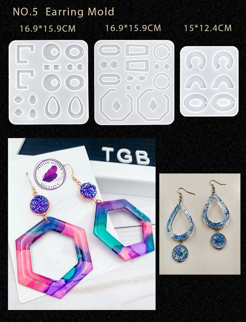 16-Style Epoxy Resin Mold Kit – Silicone Jewelry Casting Set for DIY Earrings