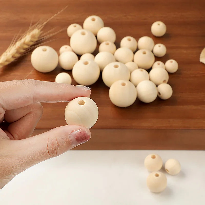 TYRY.HU Wooden Round Beads – 20–100 PCS for Jewelry Making