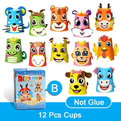 12PCS Kids 3D DIY Paper Cup Craft Kit – Educational Art Set