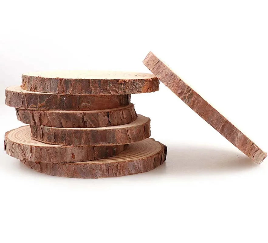 Natural Pine Wood Slices with Bark – 3–16CM Unfinished Round Log Discs (1–10pcs)
