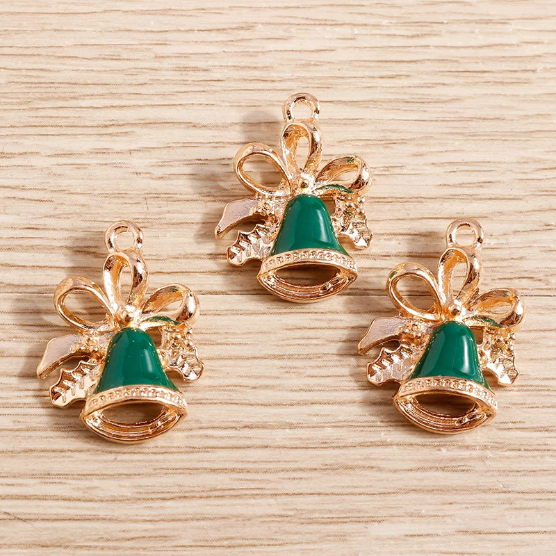 Christmas Enamel Charms – 10PCS Deer, Santa, Tree & Bell Pendants for DIY Jewelry