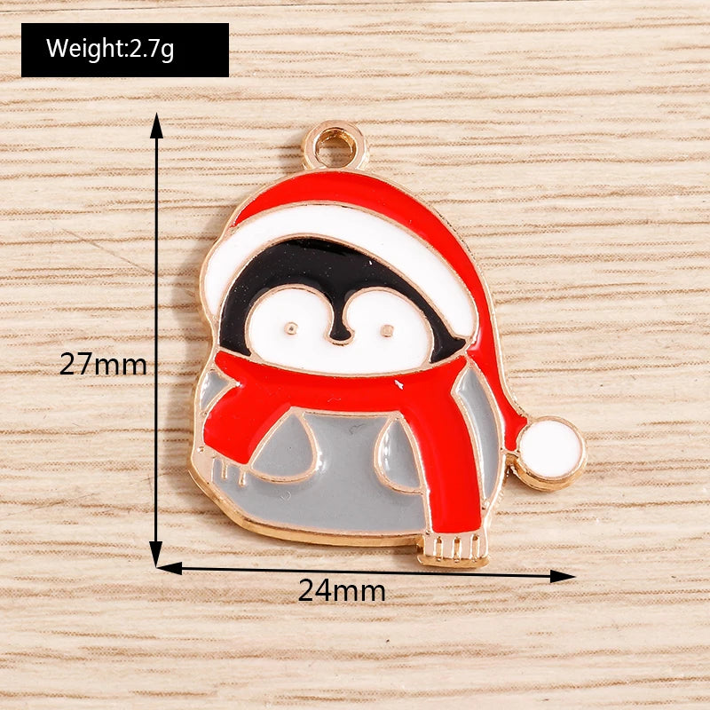 Christmas Enamel Charms – 10PCS Deer, Santa, Tree & Bell Pendants for DIY Jewelry