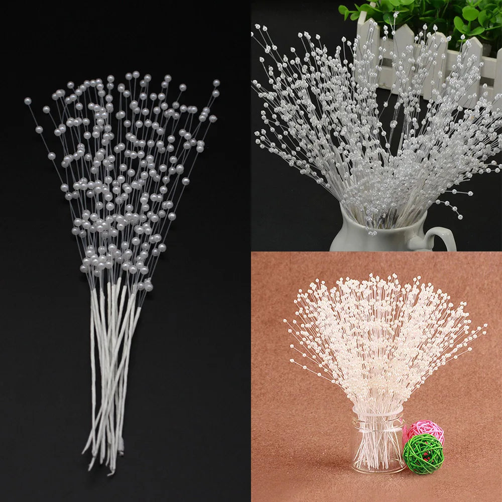 Pearl Bead Sticks – 10PCS Handmade Flower Stems for Bridal Bouquets & Wedding Décor