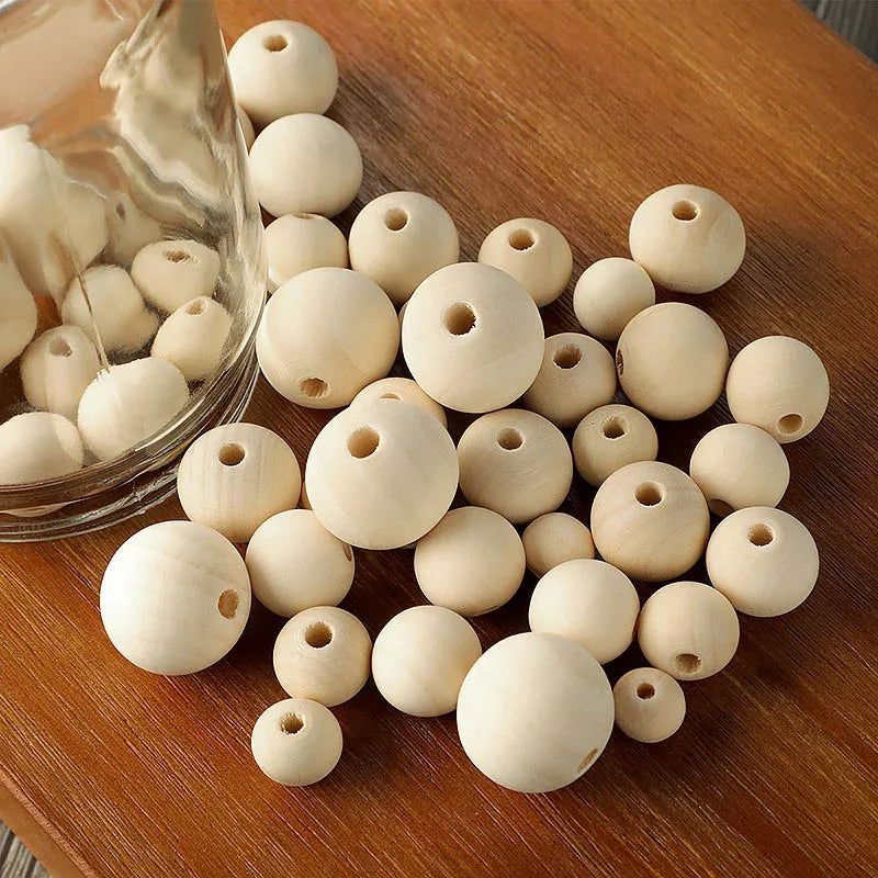 TYRY.HU Wooden Round Beads – 20–100 PCS for Jewelry Making
