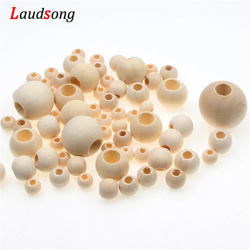 10–40mm Natural Wooden Beads with Large Holes – Round Spacer Beads for Jewelry Making