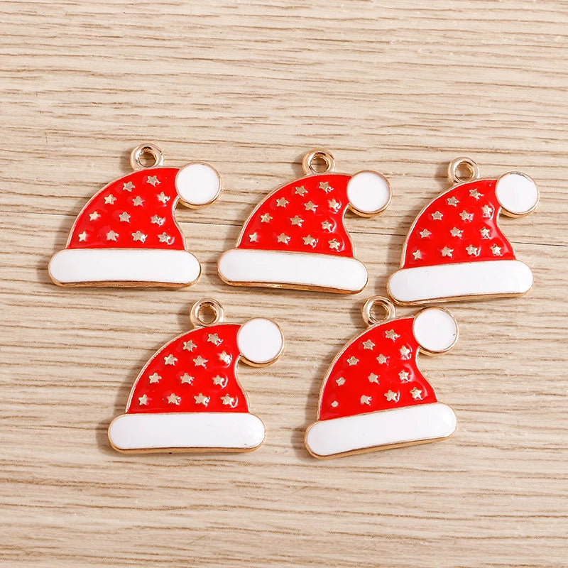 Christmas Enamel Charms – 10PCS Deer, Santa, Tree & Bell Pendants for DIY Jewelry