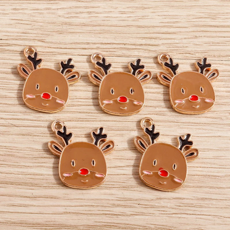 Christmas Enamel Charms – 10PCS Deer, Santa, Tree & Bell Pendants for DIY Jewelry