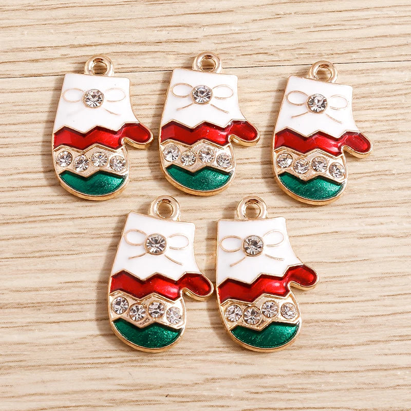 Christmas Enamel Charms – 10PCS Deer, Santa, Tree & Bell Pendants for DIY Jewelry