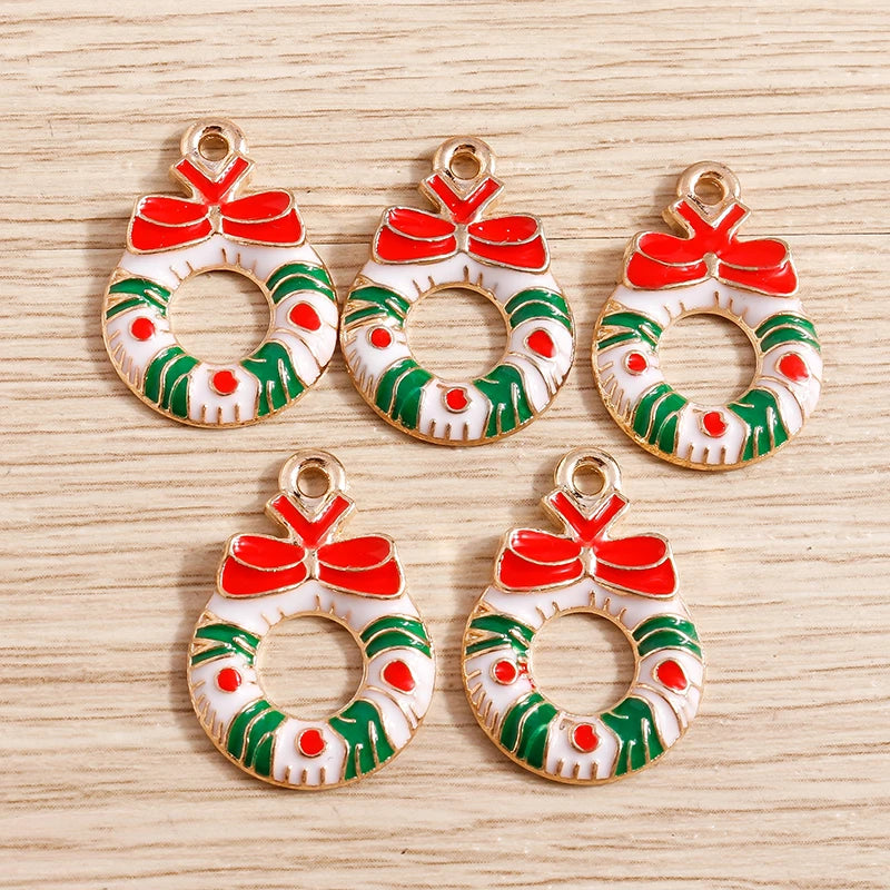 Christmas Enamel Charms – 10PCS Deer, Santa, Tree & Bell Pendants for DIY Jewelry