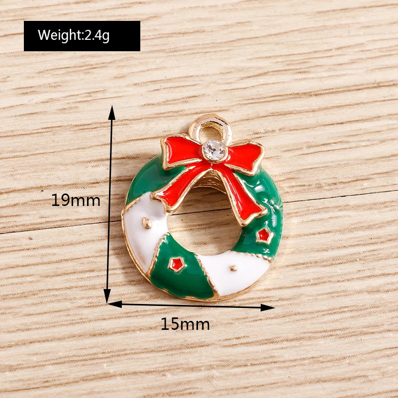 Christmas Enamel Charms – 10PCS Deer, Santa, Tree & Bell Pendants for DIY Jewelry