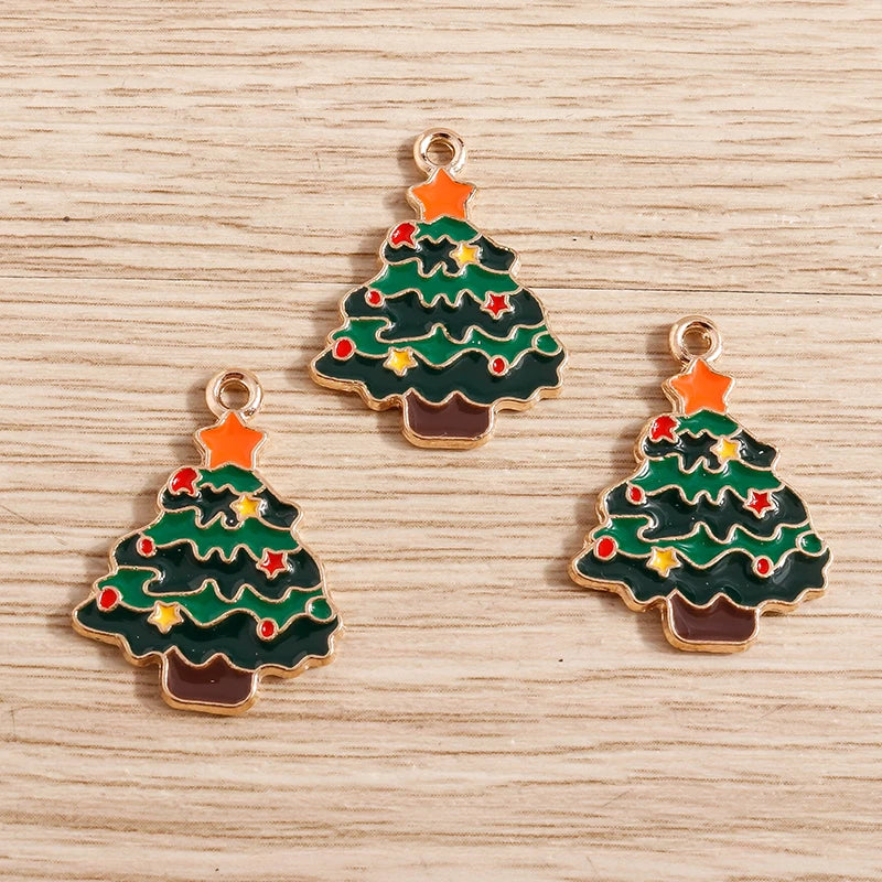 Christmas Enamel Charms – 10PCS Deer, Santa, Tree & Bell Pendants for DIY Jewelry