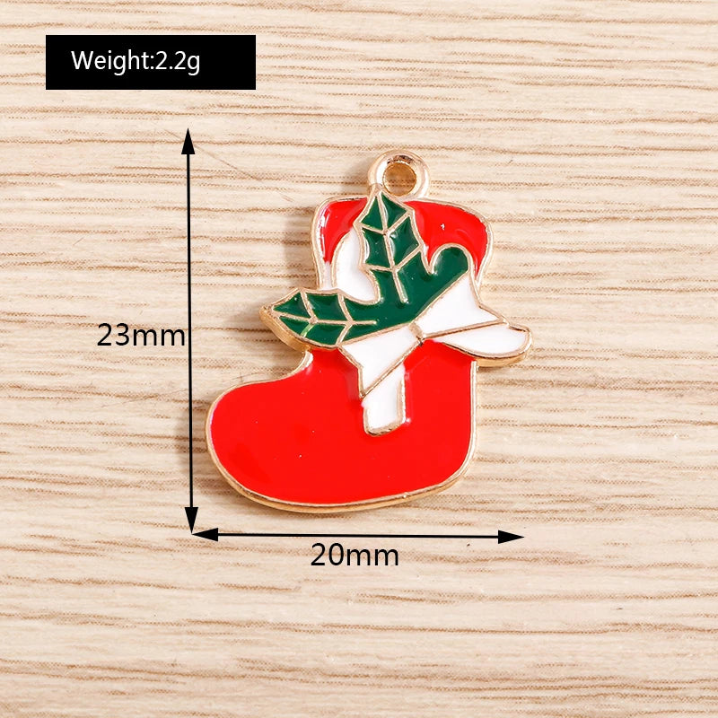 Christmas Enamel Charms – 10PCS Deer, Santa, Tree & Bell Pendants for DIY Jewelry