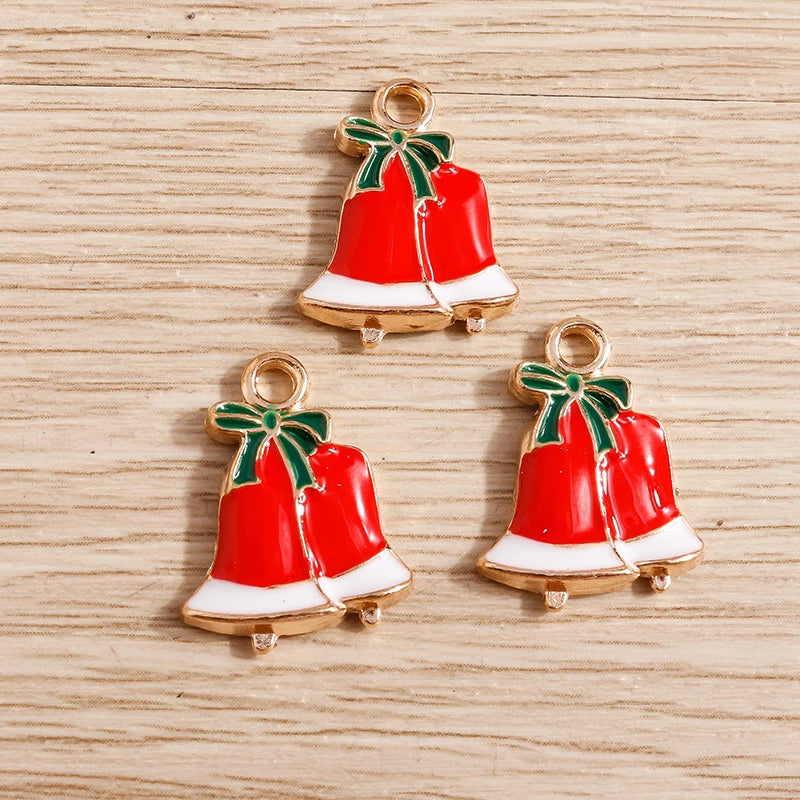 Christmas Enamel Charms – 10PCS Deer, Santa, Tree & Bell Pendants for DIY Jewelry