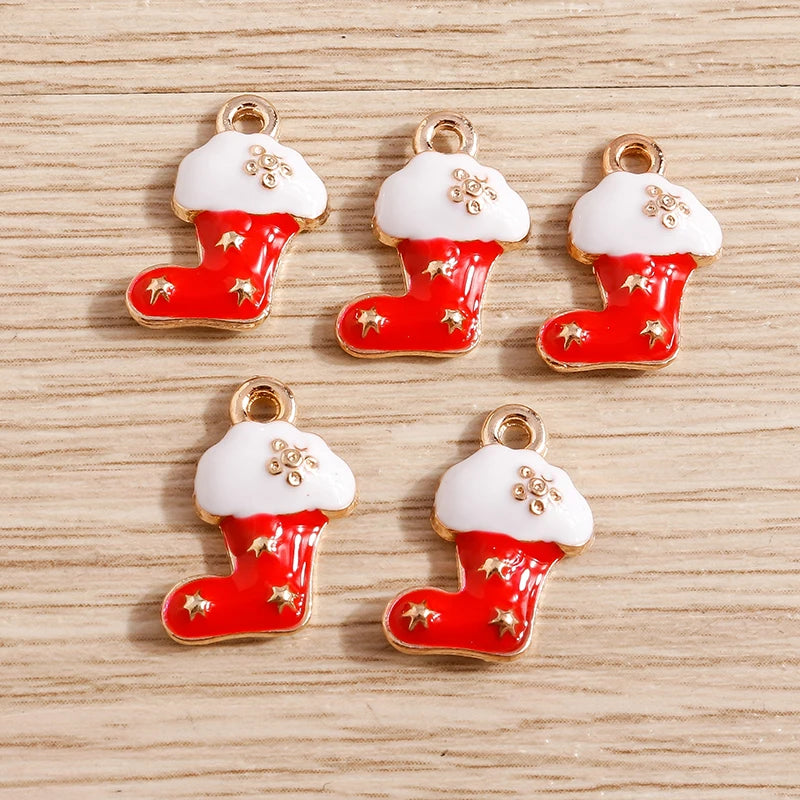 Christmas Enamel Charms – 10PCS Deer, Santa, Tree & Bell Pendants for DIY Jewelry