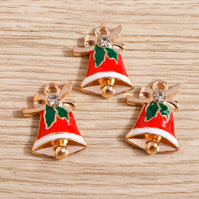 Christmas Enamel Charms – 10PCS Deer, Santa, Tree & Bell Pendants for DIY Jewelry