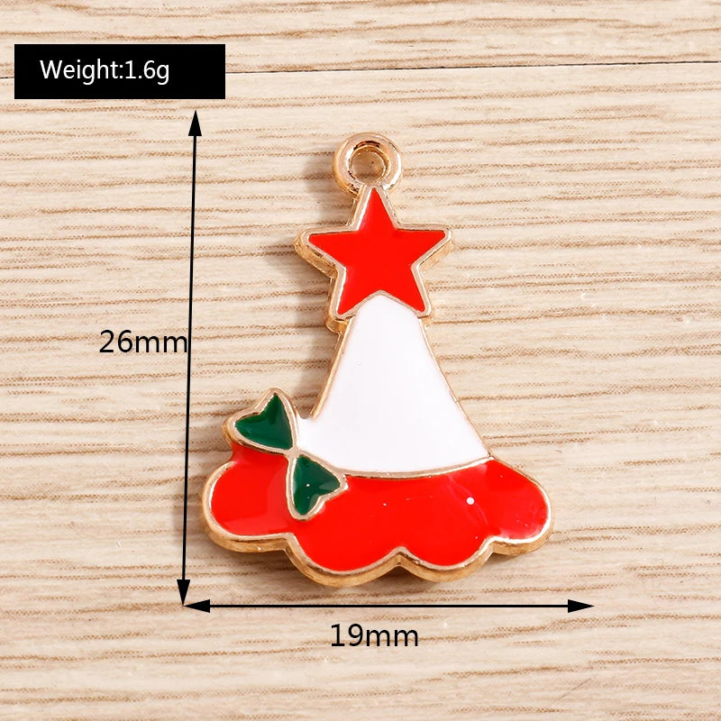 Christmas Enamel Charms – 10PCS Deer, Santa, Tree & Bell Pendants for DIY Jewelry