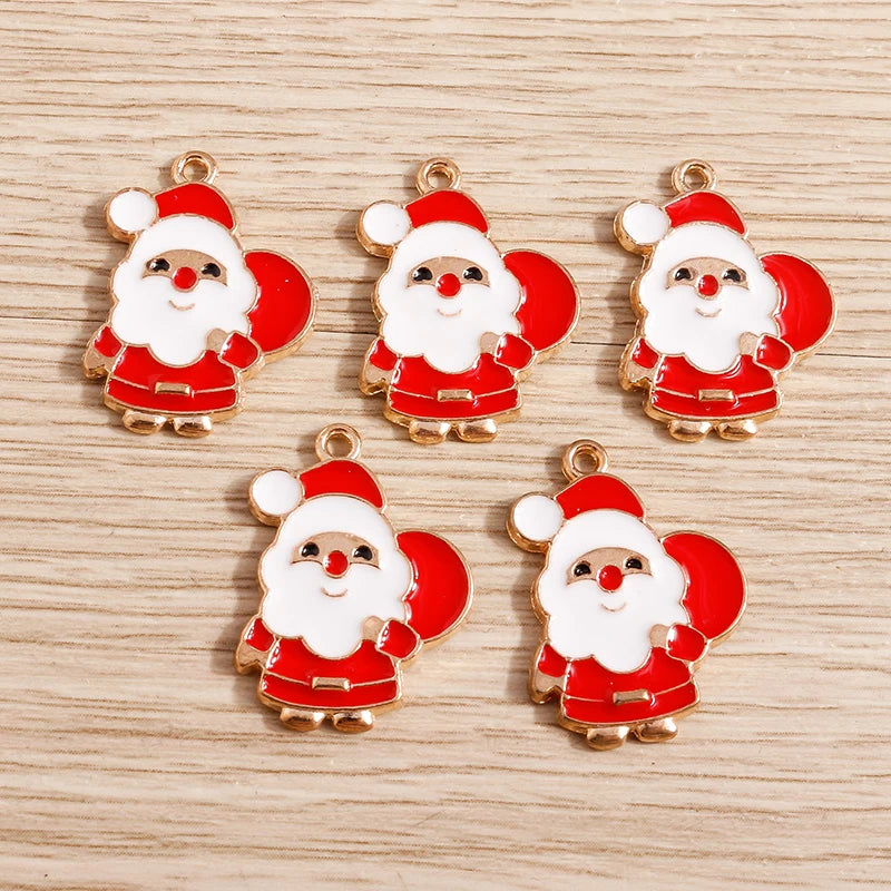 Christmas Enamel Charms – 10PCS Deer, Santa, Tree & Bell Pendants for DIY Jewelry