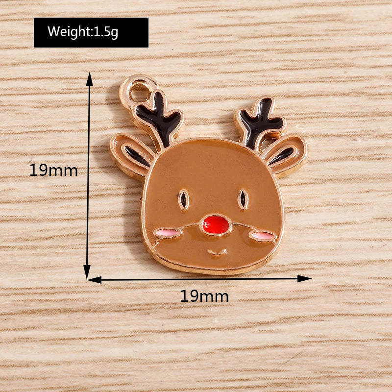 Christmas Enamel Charms – 10PCS Deer, Santa, Tree & Bell Pendants for DIY Jewelry