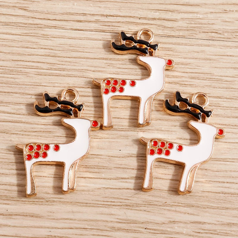 Christmas Enamel Charms – 10PCS Deer, Santa, Tree & Bell Pendants for DIY Jewelry