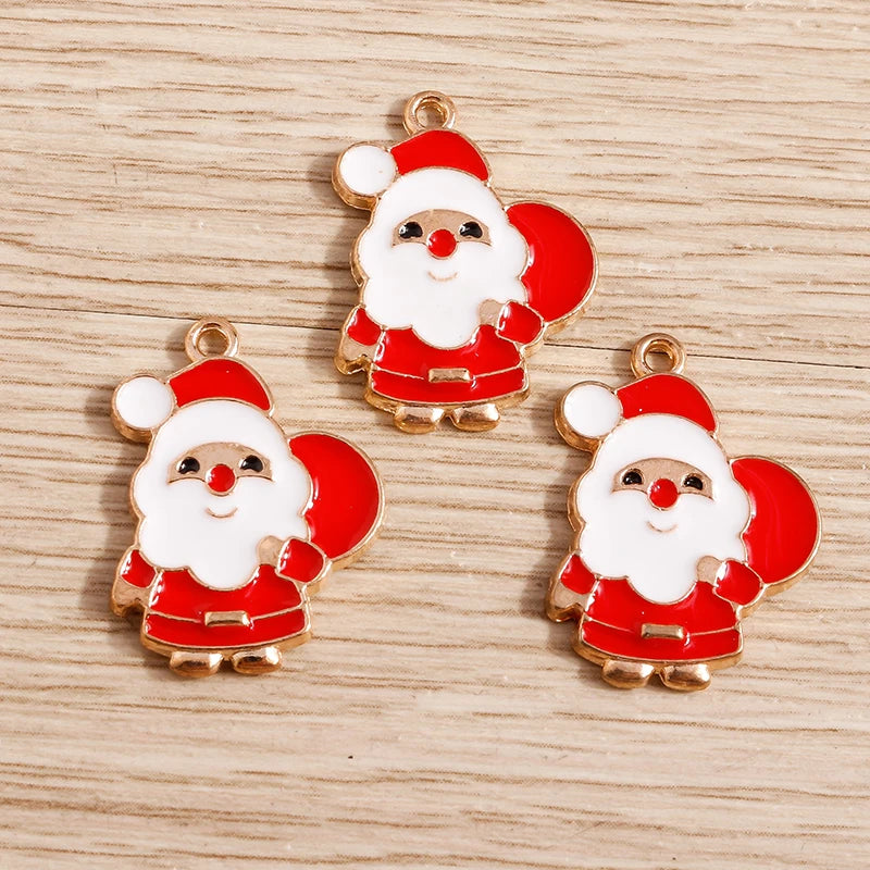 Christmas Enamel Charms – 10PCS Deer, Santa, Tree & Bell Pendants for DIY Jewelry