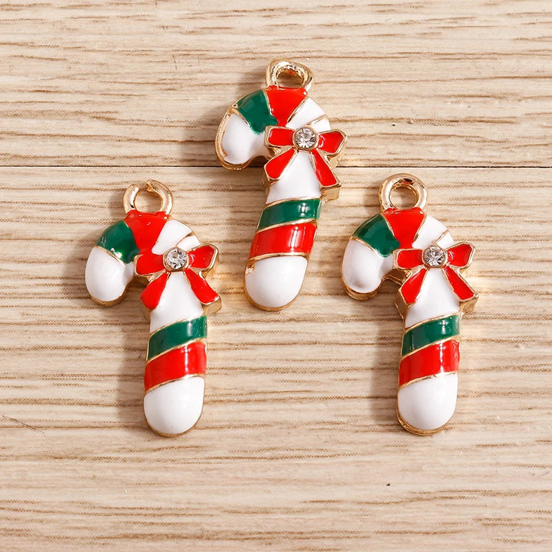 Christmas Enamel Charms – 10PCS Deer, Santa, Tree & Bell Pendants for DIY Jewelry