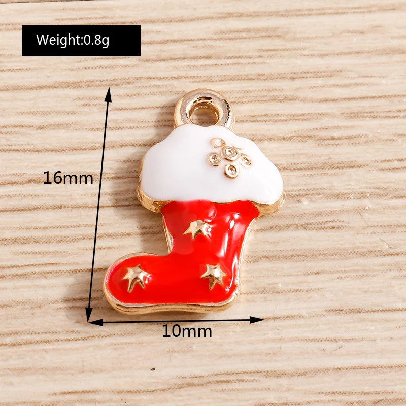Christmas Enamel Charms – 10PCS Deer, Santa, Tree & Bell Pendants for DIY Jewelry