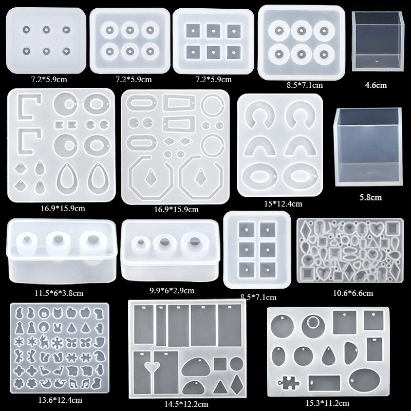 16-Style Epoxy Resin Mold Kit – Silicone Jewelry Casting Set for DIY Earrings