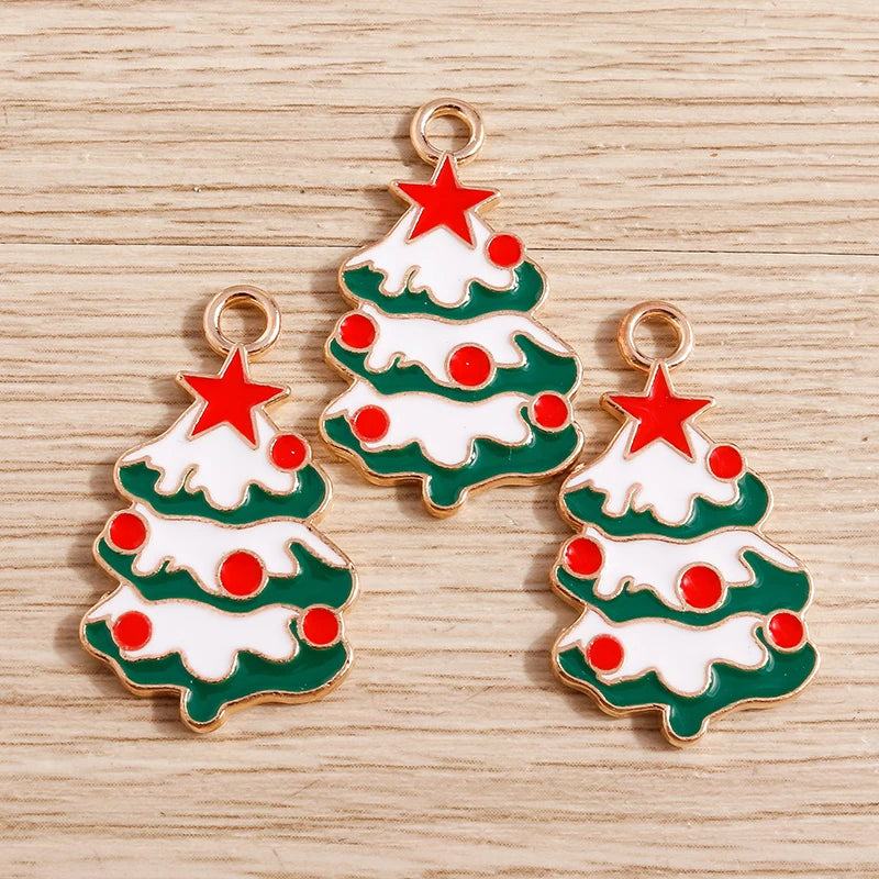 Christmas Enamel Charms – 10PCS Deer, Santa, Tree & Bell Pendants for DIY Jewelry