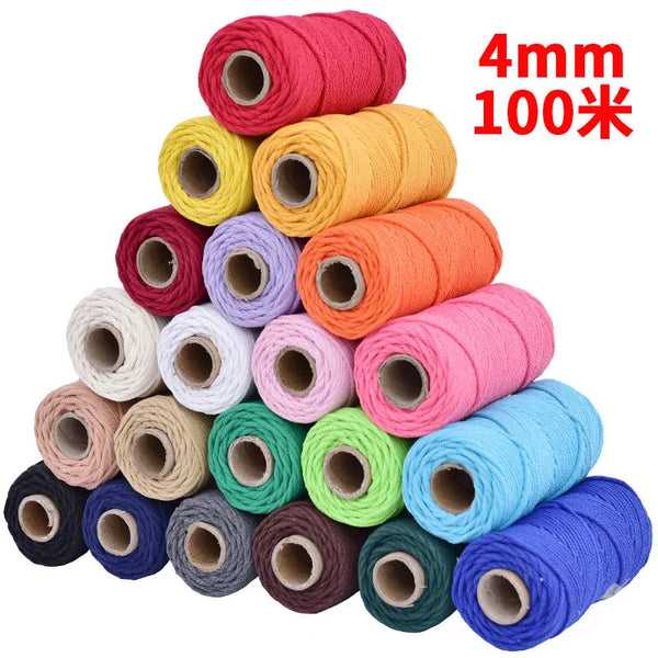 4mm Colorful Cotton Macrame Cord – 110 Yards Twisted Rope for DIY Crafts