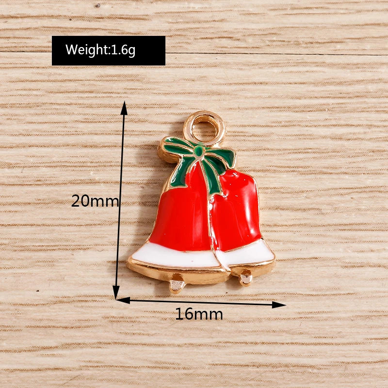 Christmas Enamel Charms – 10PCS Deer, Santa, Tree & Bell Pendants for DIY Jewelry