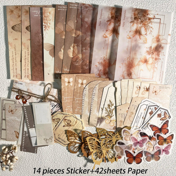 Vintage Aesthetic Scrapbook Kit – 56PCS Stickers & Papers for DIY Crafts & Journals