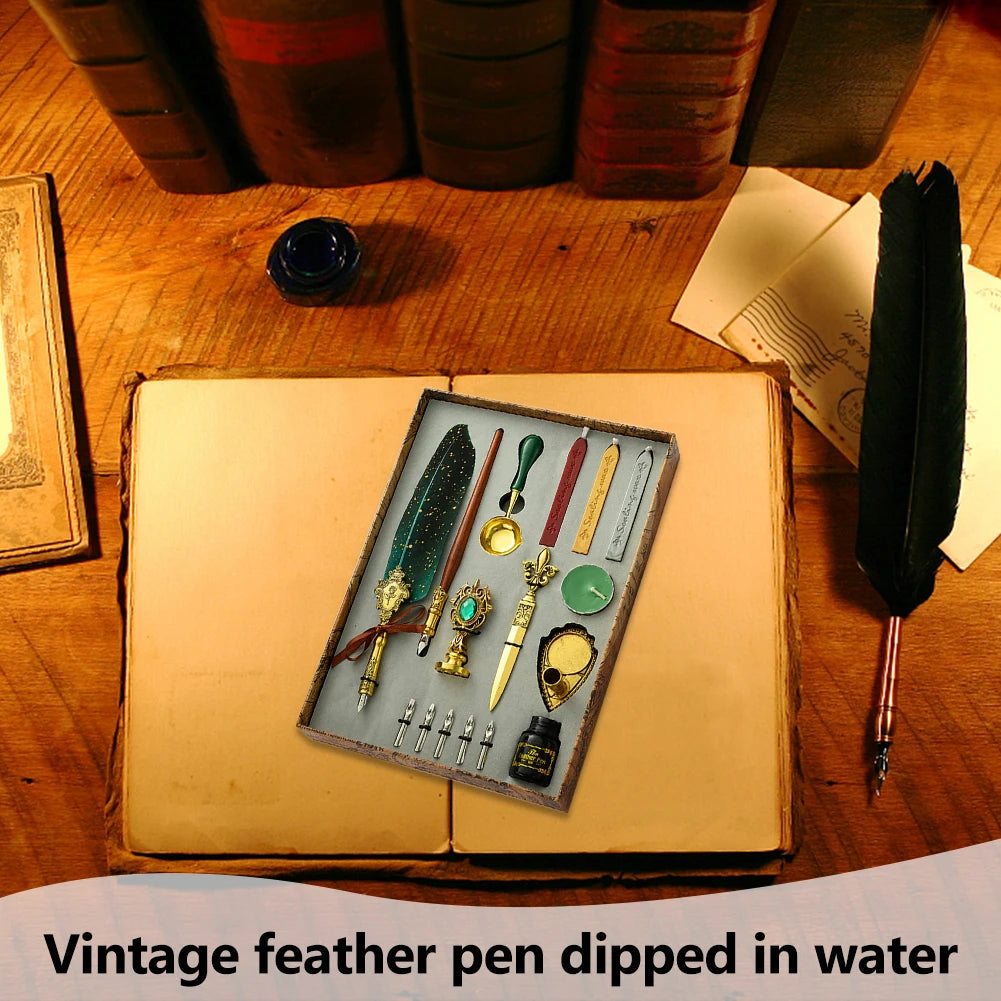 Retro Feather Pen Writing Ink Set