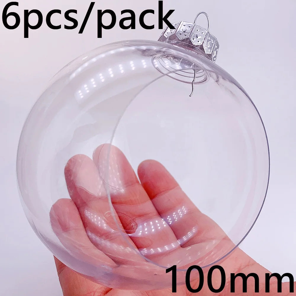 6pcs Transparent Shatterproof Christmas Baubles – 80mm Plastic Ornaments